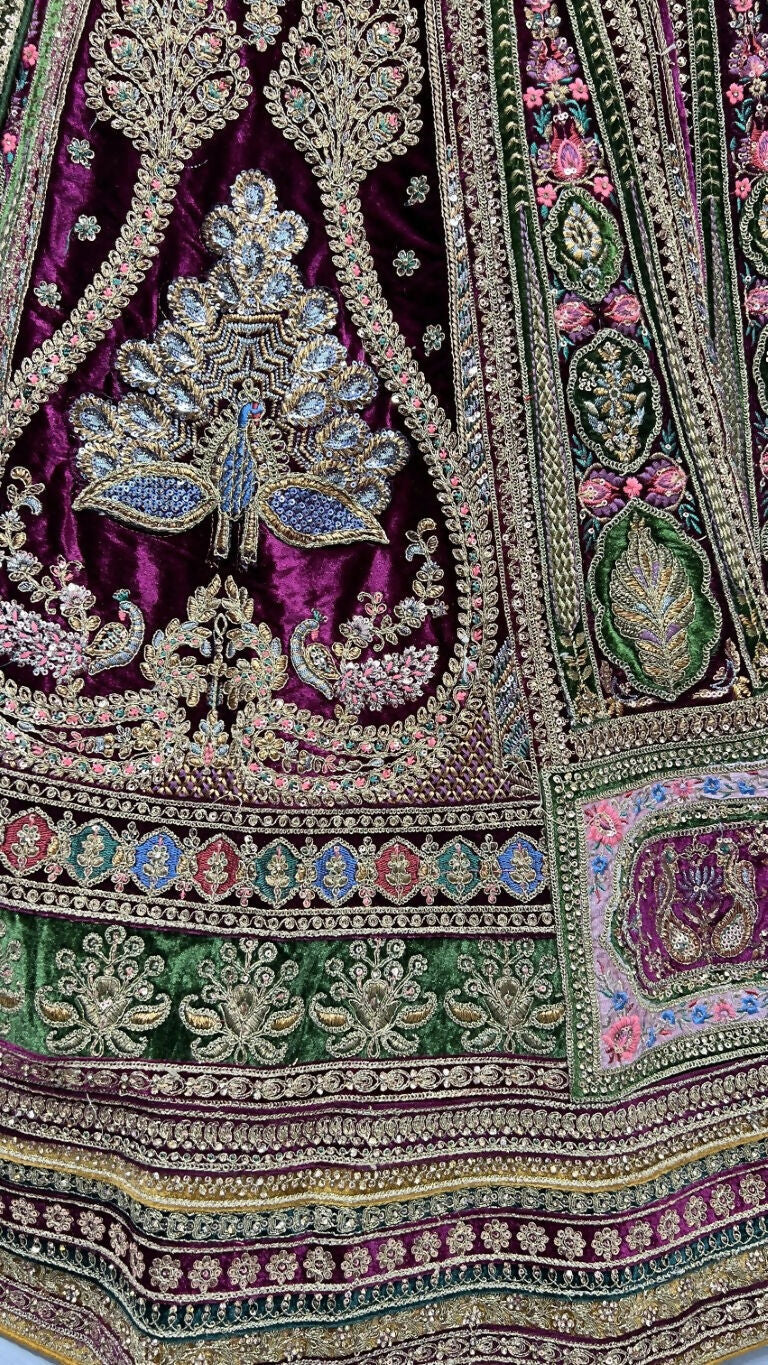 Purple Velvet Wedding Lehenga Choli with Zircon & Sequins Work