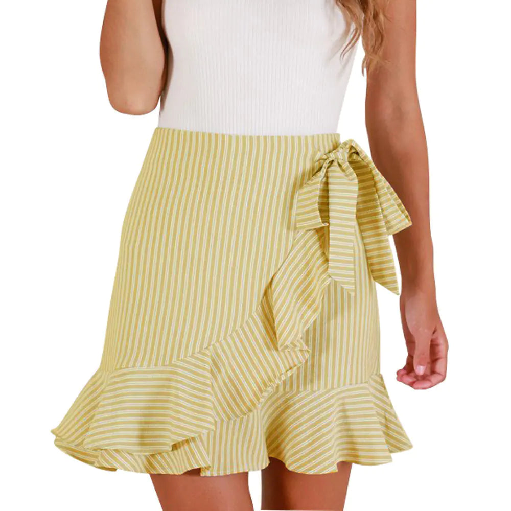 Women's Striped Mini Skirt with Ruffle Hem Summer Casual Bottom