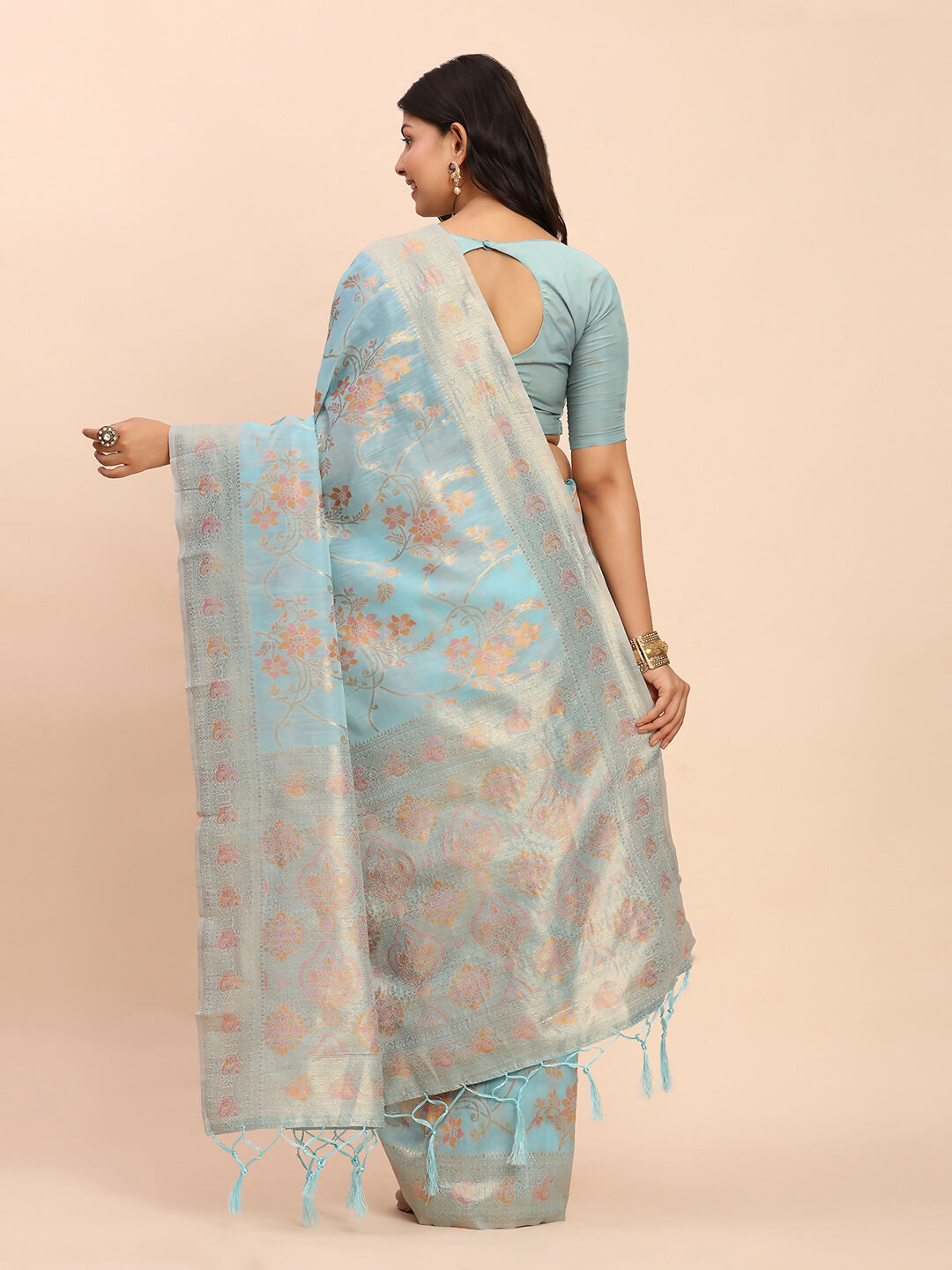 Shree Shyam Fashion Linen Cotton Sky Blue Saree