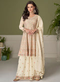 Cream embroidered real georgette salwar suit with elegant traditional detailing