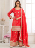 Classic red embroidered real simar silk salwar suit for bridal or formal events