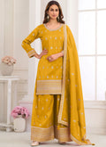 Dark-yellow embroidered real simar silk salwar suit for festive occasions