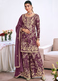 Light-purple Chinon Silk salwar suit with embroidery