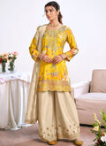 Bright yellow embroidered chinon silk salwar suit for weddings