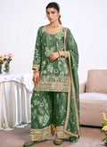 Dark-Green Embroidered Chinon Silk Salwar Suit Set