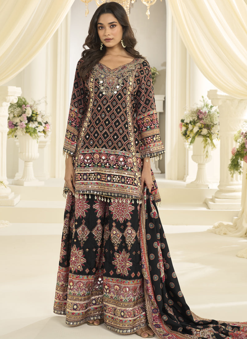 Multicolor Anarkali suit with hand Aari embroidery in natural crepe silk