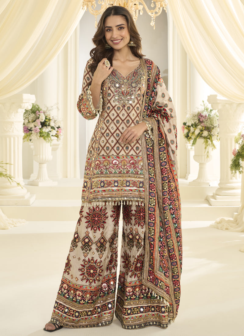Multicolor Anarkali made of natural crepe silk with detailed hand Aari embroidery