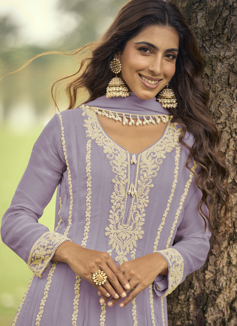 Light-Purple Embroidered Premium Georgette Anarkali Suit
