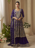 Violet Georgette Palazzo Suit with detailed Seroski and Zarkan embroidery