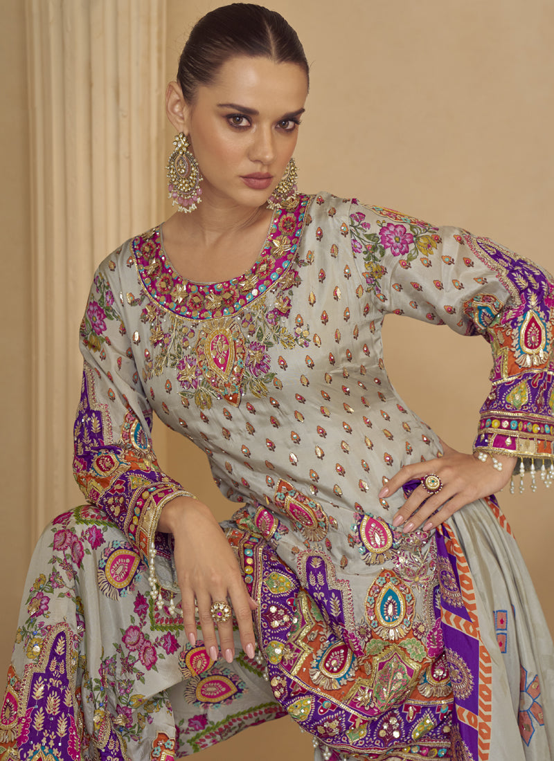 Multicolor Printed Natural Crepe Silk Anarkali Suit