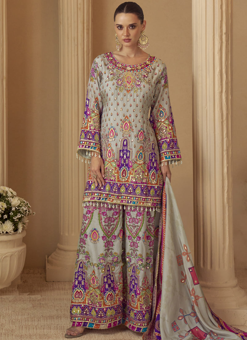 Multicolor printed Anarkali suit in natural crepe silk fabric