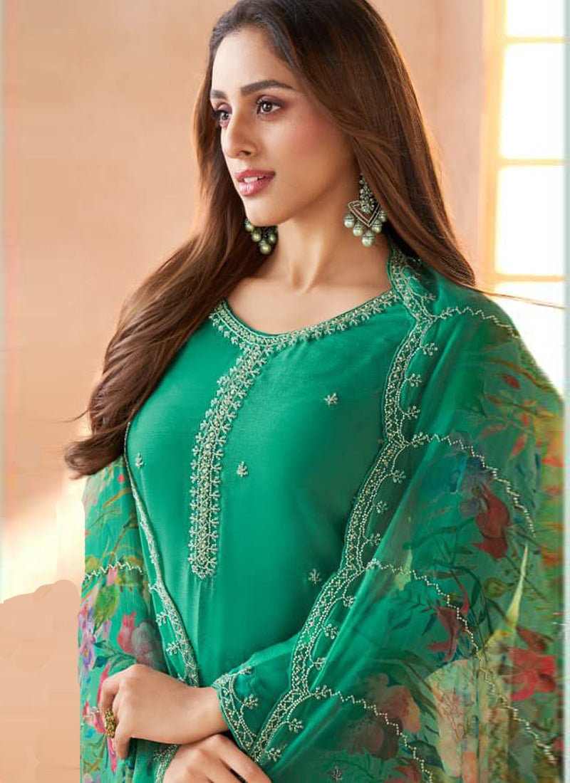 Dark-Green Art Silk Salwar Suit Semi-Stitched Festive Wear