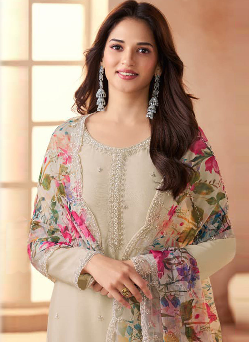 Cream Soft Chiffon Salwar Suit for Elegant Ethnic Occasions