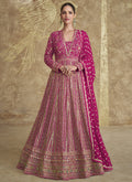 Pink Real Georgette Anarkali suit featuring ornate sequence and Gota Patti embroidery.