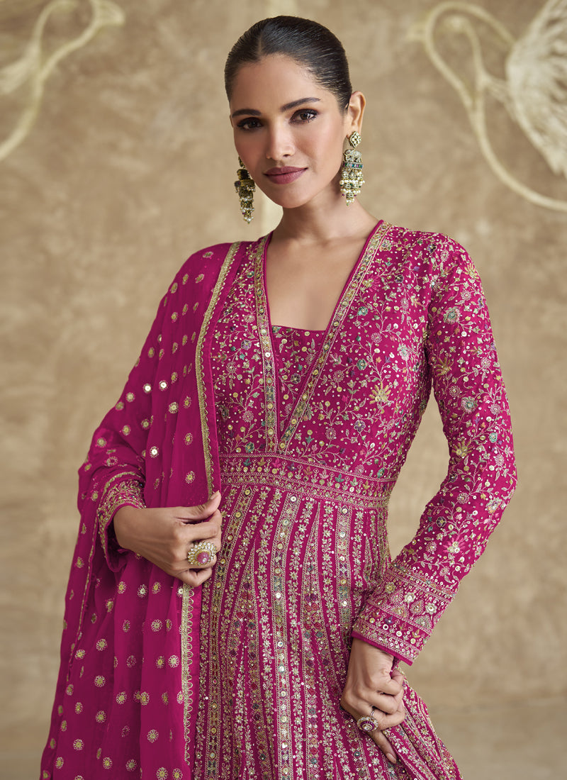 Pink Real Georgette Embroidered Anarkali Suit for Festive Wear