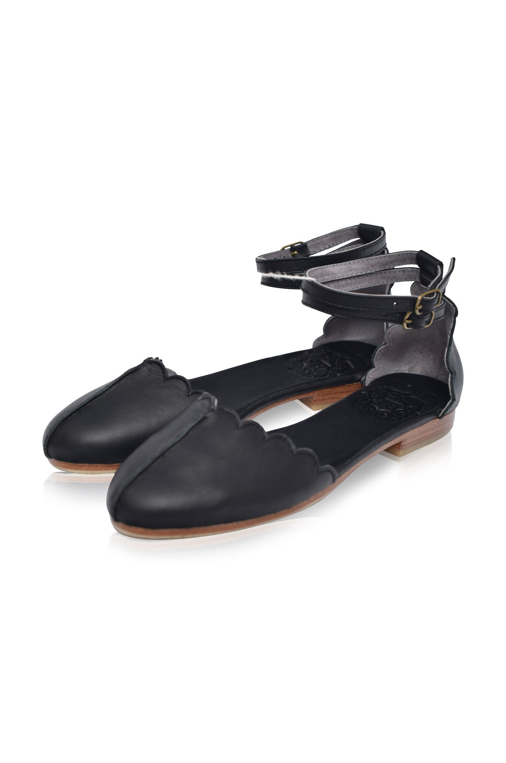 Venus Almond Toe Scalloped Leather Flats