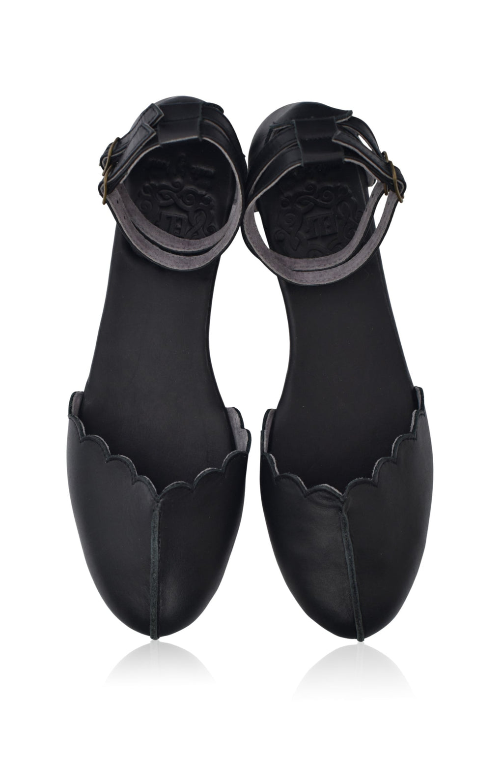 Venus Almond Toe Scalloped Leather Flats