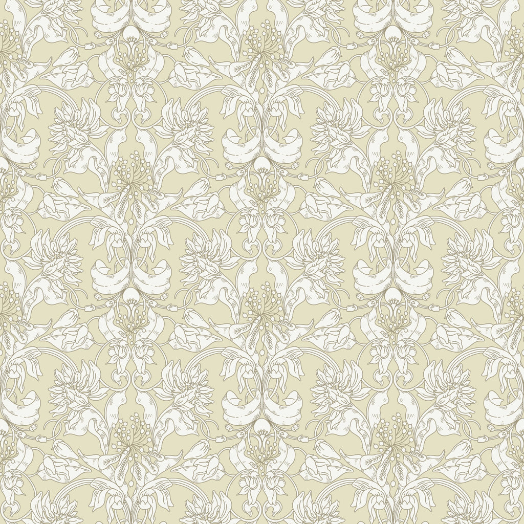 Vera Floral Wallpaper Sage Green and Cream Botanical Wall Art