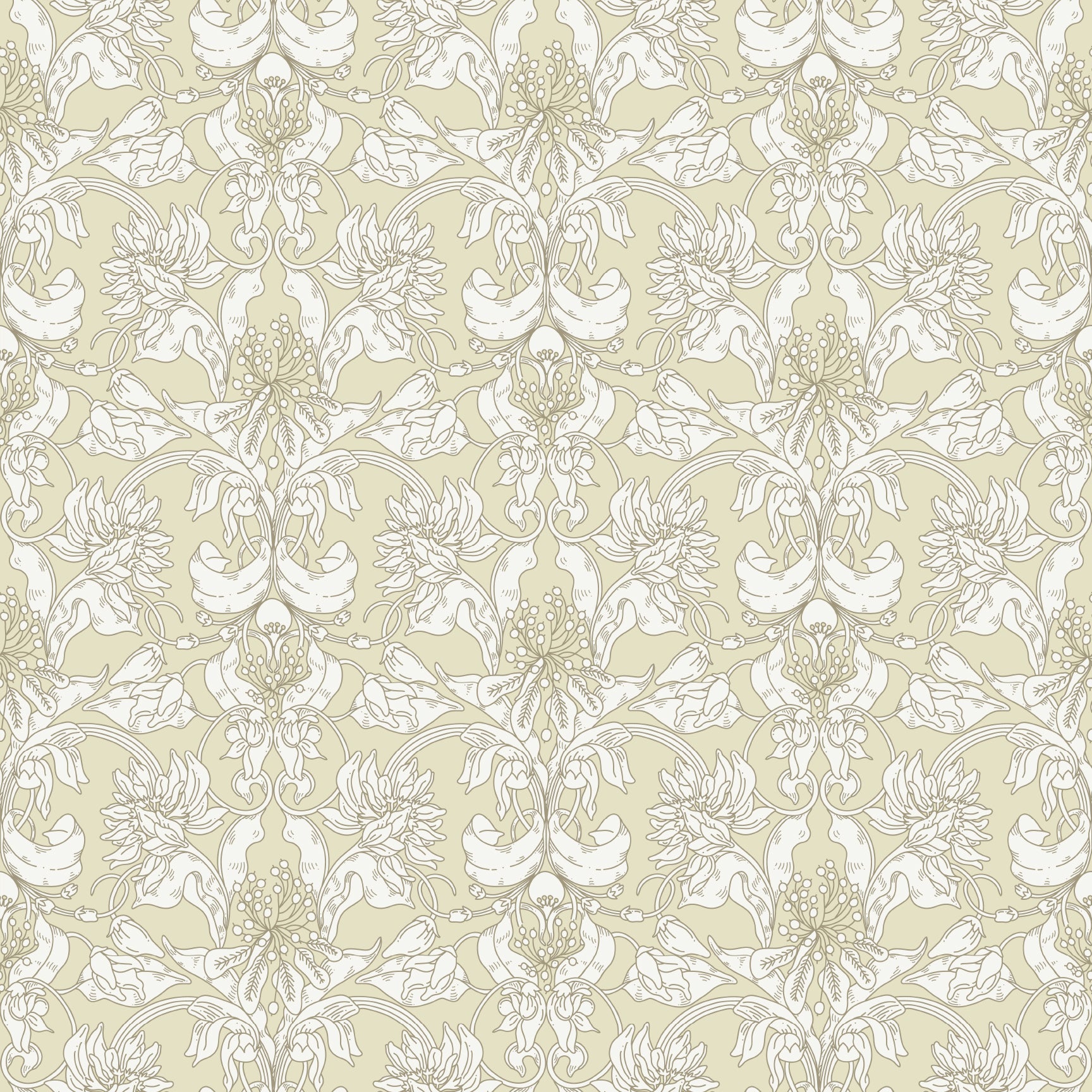 Vera Floral Wallpaper Sage Green and Cream Botanical Wall Art