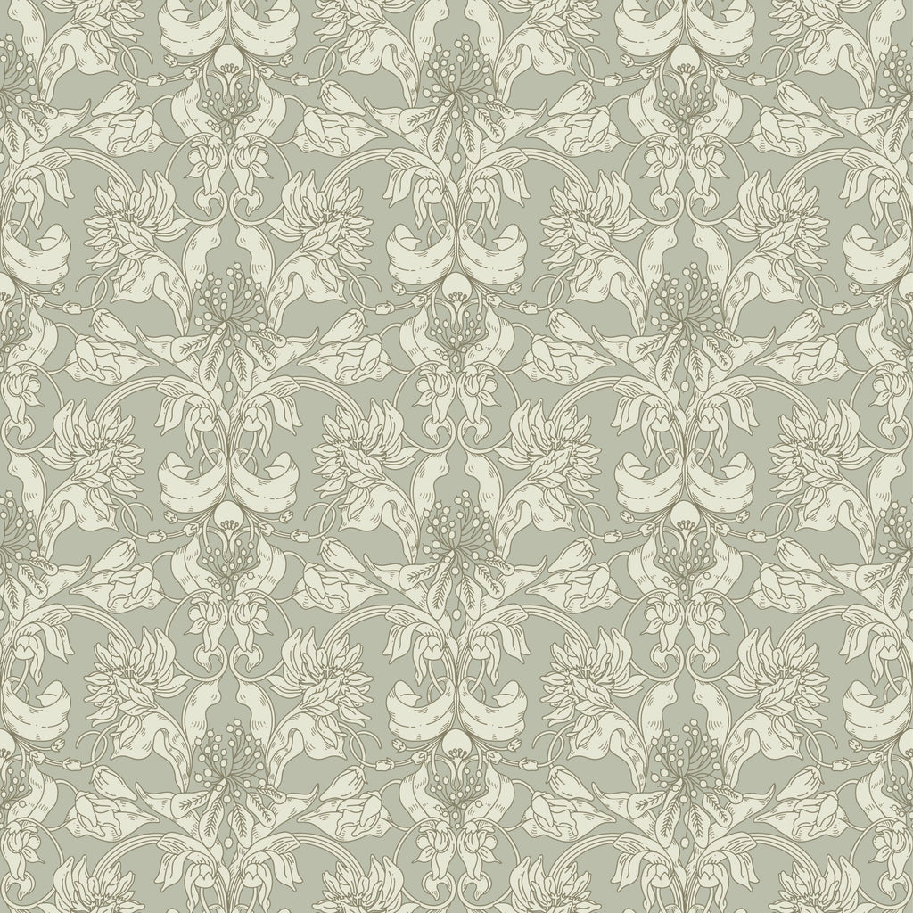 Vera Floral Wallpaper Sage Green and Cream Botanical Wall Art