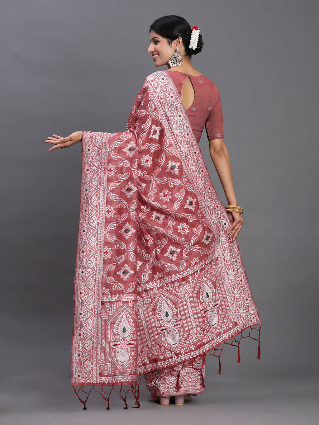 Peach Linen Cotton Saree with Matching Blouse Piece