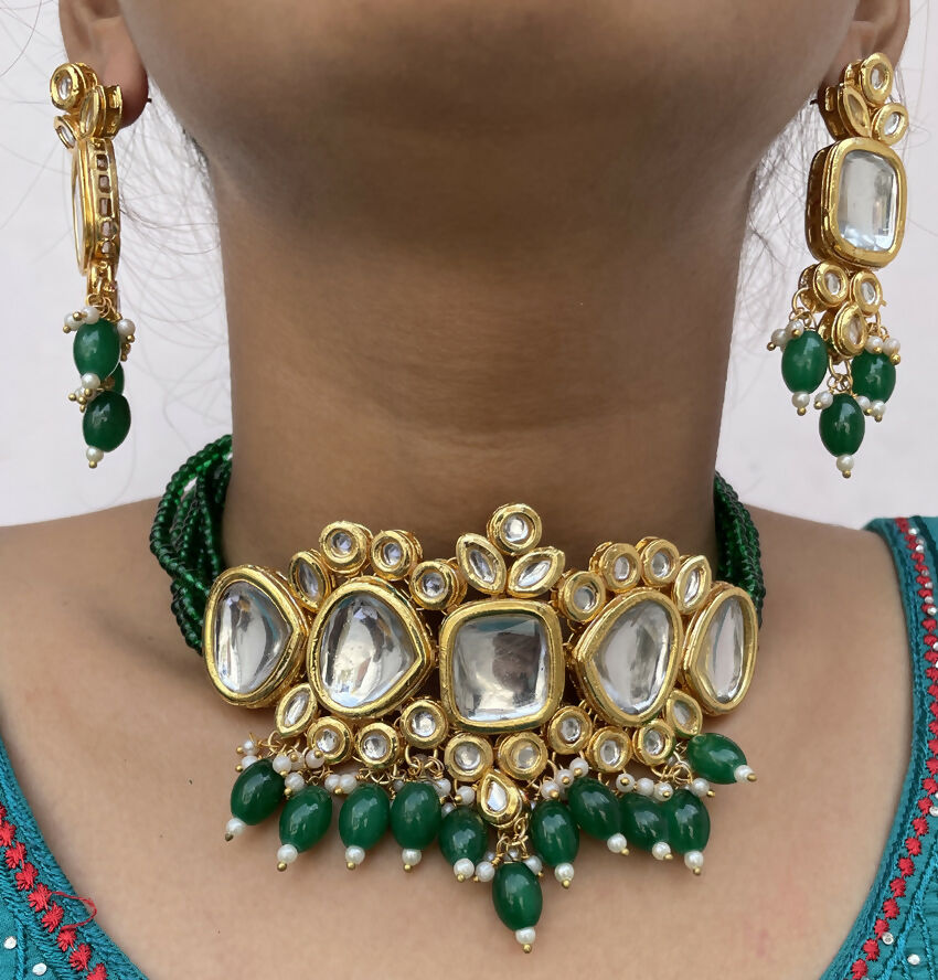 Luxury Gold Plated Kundan Stone Studded Necklace Jewelry Set