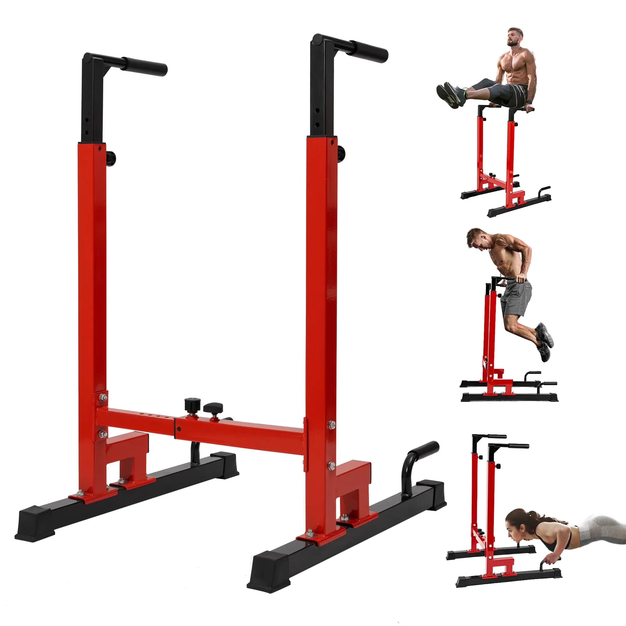 Yes4All Dip Stand 500 LBS Capacity 80 Levels Adjustable Dip Bars Dip Station Machine for Home Gym - Red & Black