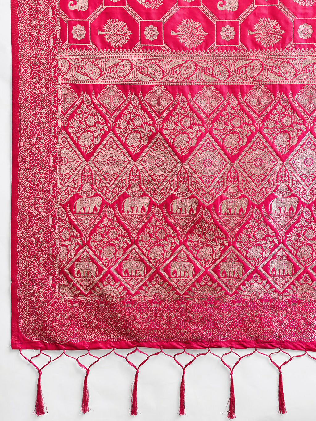 Rani Pink Silk Blend Saree with Matching Blouse Piece
