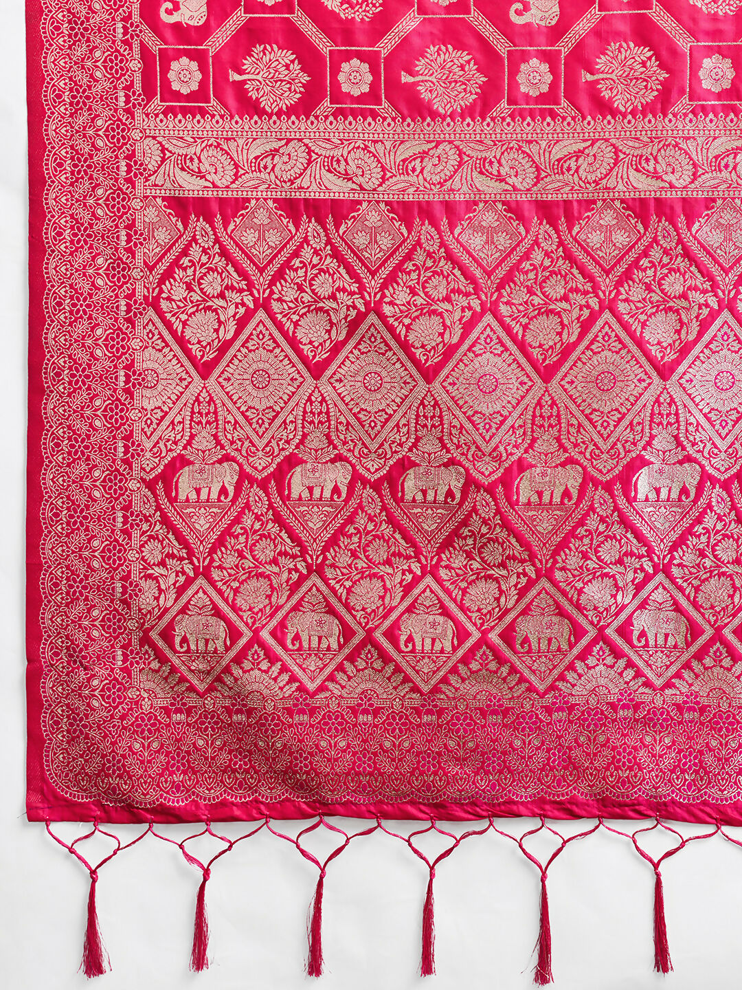 Rani Pink Silk Blend Saree with Matching Blouse Piece