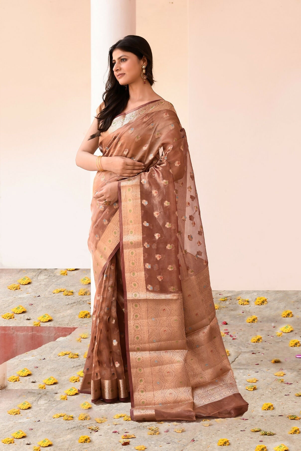 Copper Pure Banarasi Tissue Silk Saree for Traditional Glamour