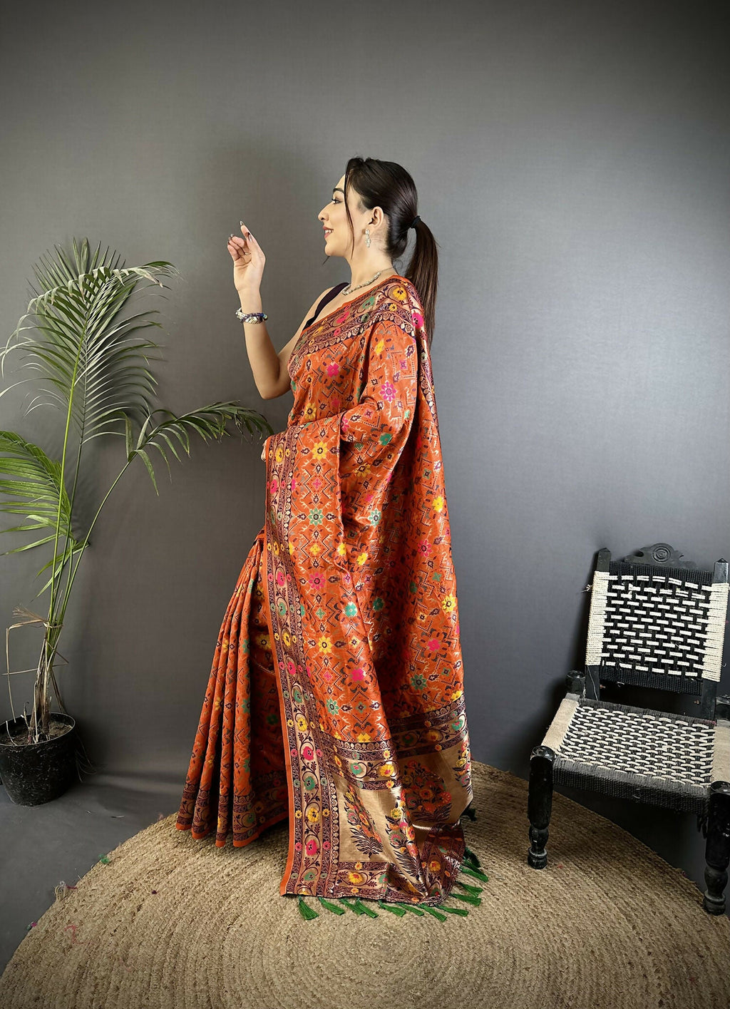 Joban Fashion Orange Banarasi Soft Silk Woven Saree