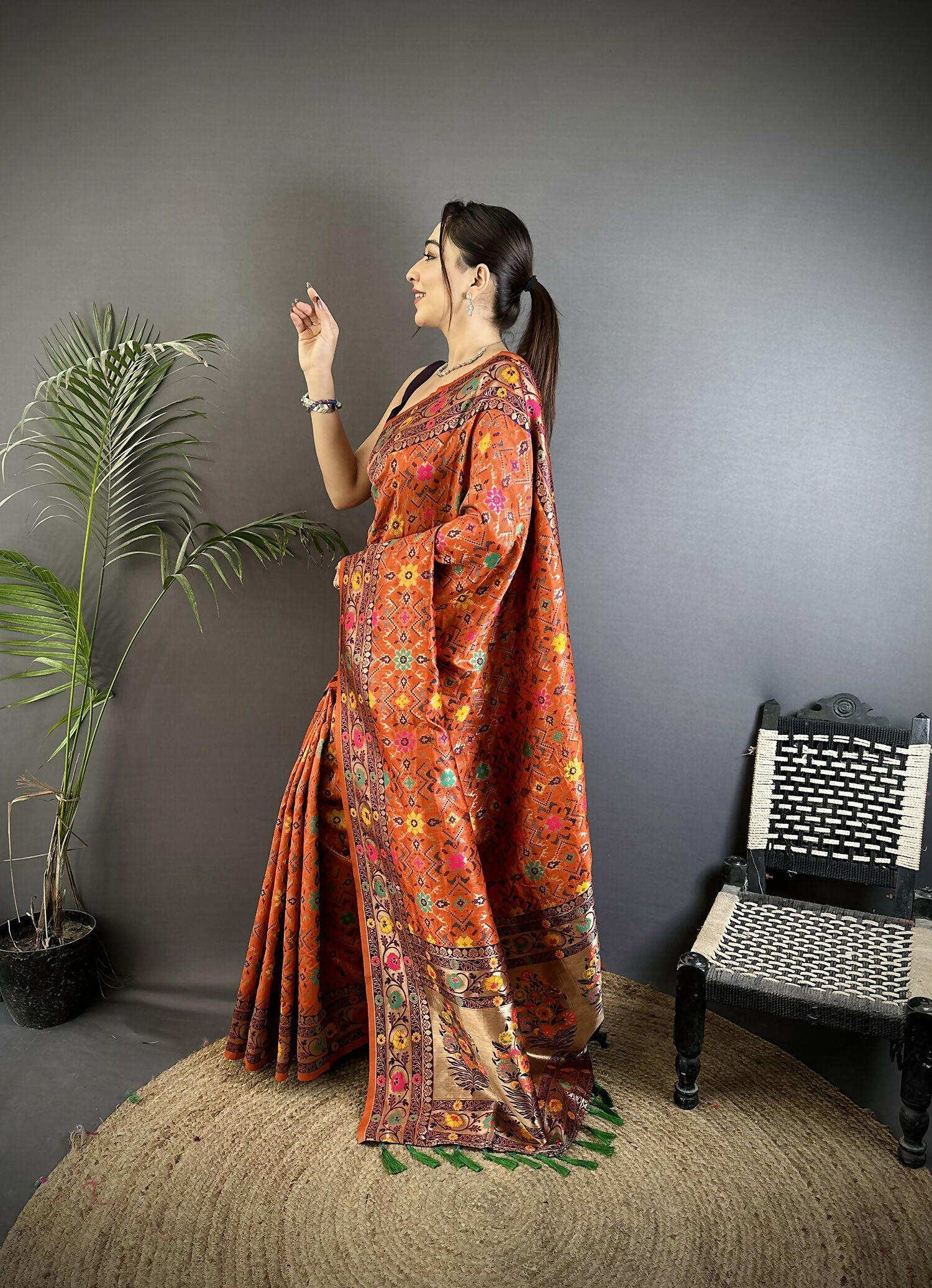 Joban Fashion Orange Banarasi Soft Silk Woven Saree