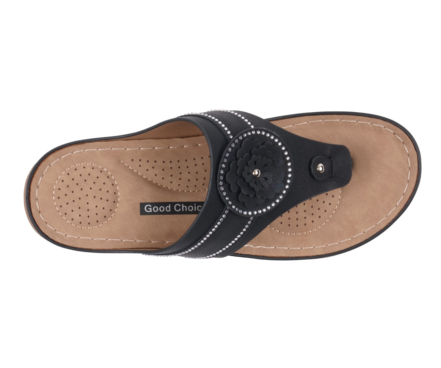 Women's Vickie Black Floral Thong Flat Comfort Sandals - Image 3