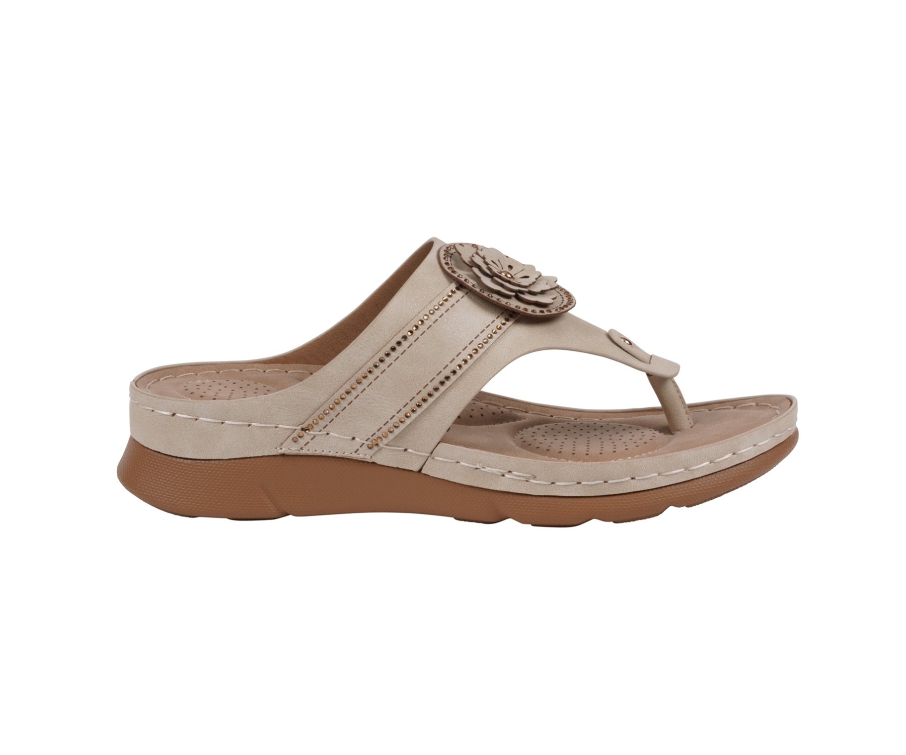 Women's Floral Embellished Thong Flat Comfort Sandals