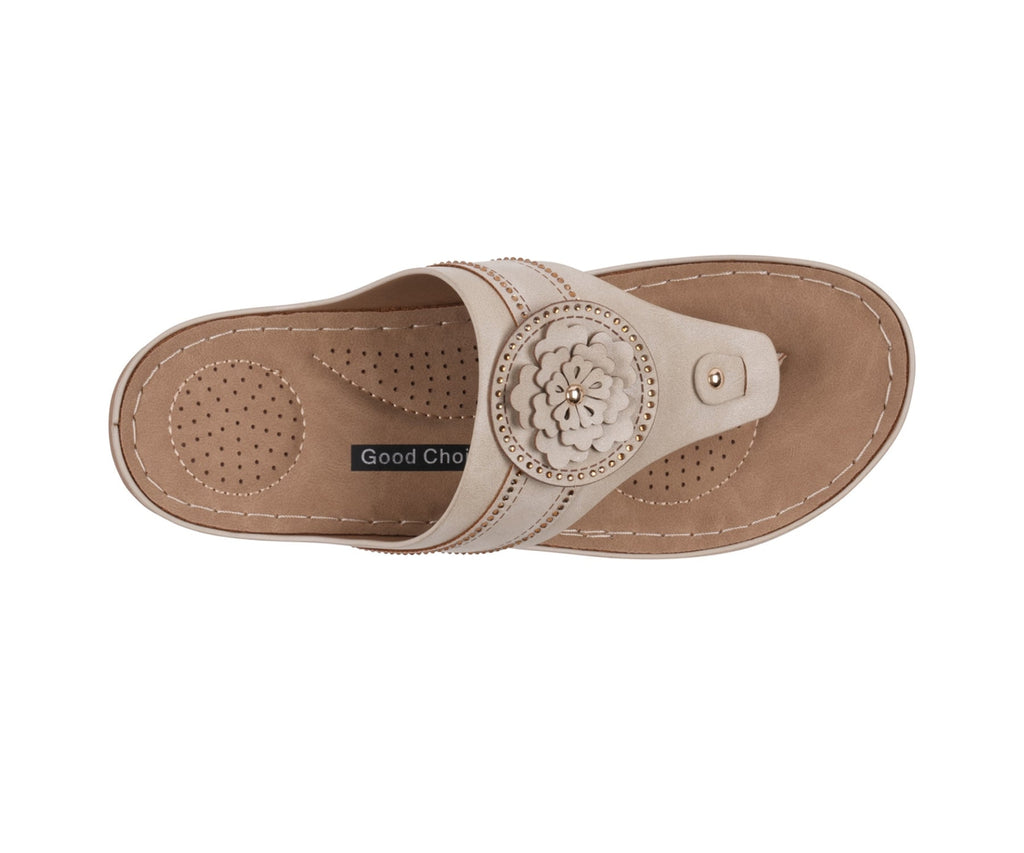Women's Floral Embellished Thong Flat Comfort Sandals