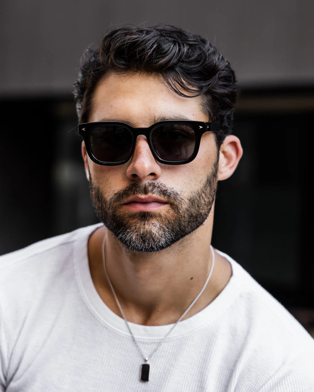 The Hudson Jet Black Structured Sunglasses with Beveled Edges