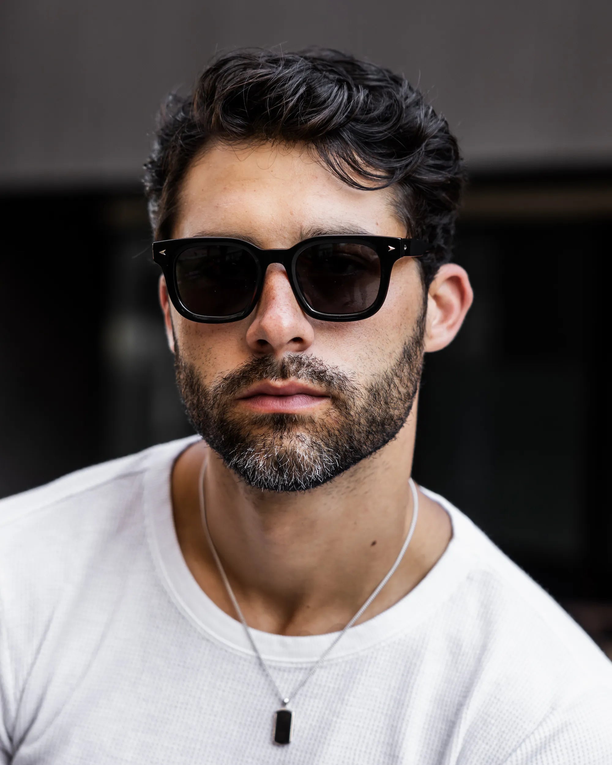 The Hudson Jet Black Structured Sunglasses with Beveled Edges