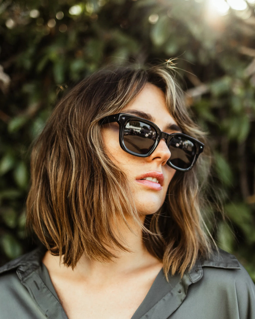 The Hudson Jet Black Structured Sunglasses with Beveled Edges