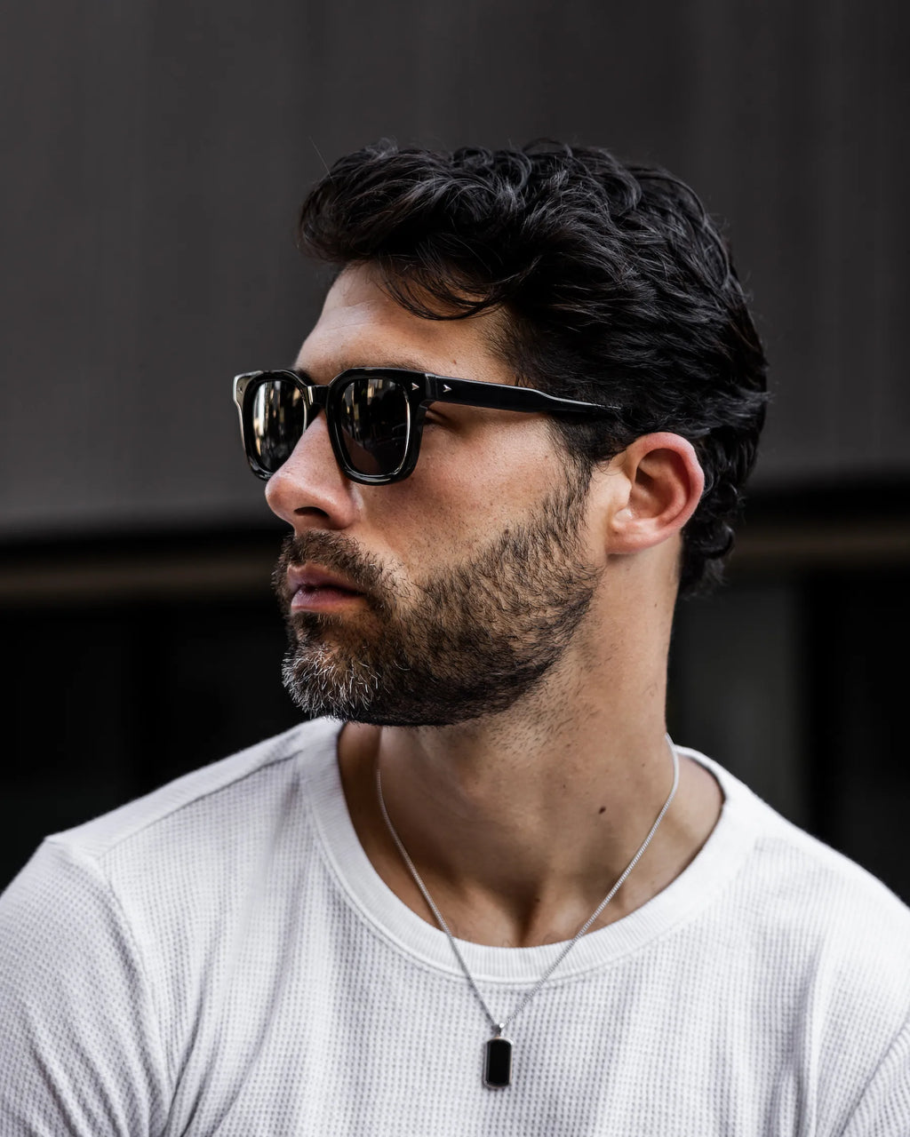 The Hudson Jet Black Structured Sunglasses with Beveled Edges