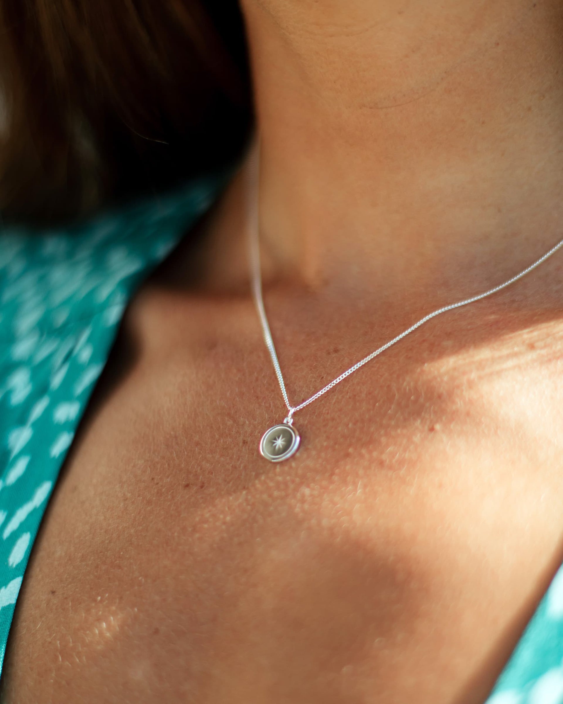 North Star Pendant Necklace in Sterling Silver with Rhodium Plating