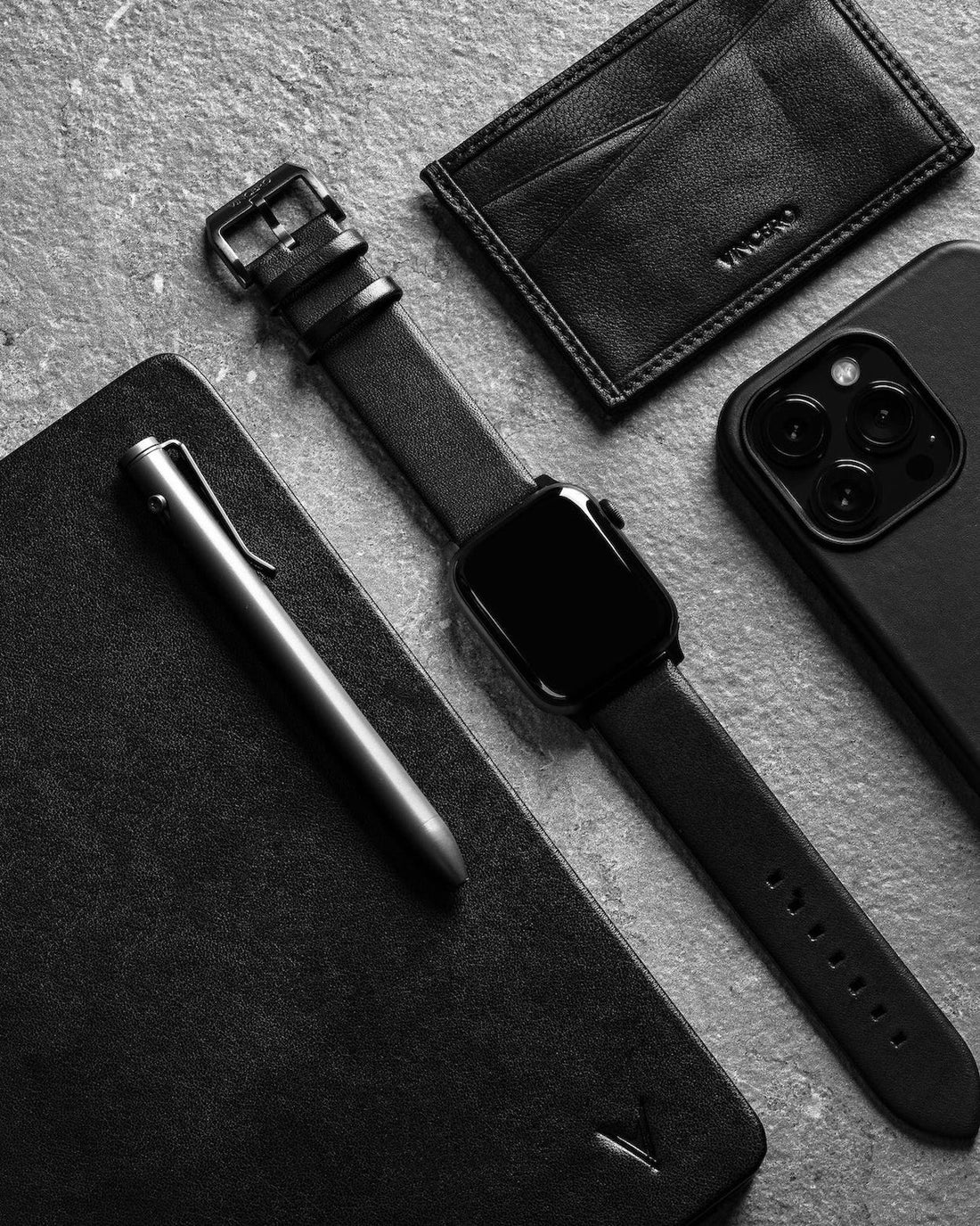 Leather Apple Watch Band 44/46mm with Graphite Stainless Steel