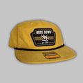 Vintage black woven hat with classic rope brim detail and Nose Down Deer Scents patch.
