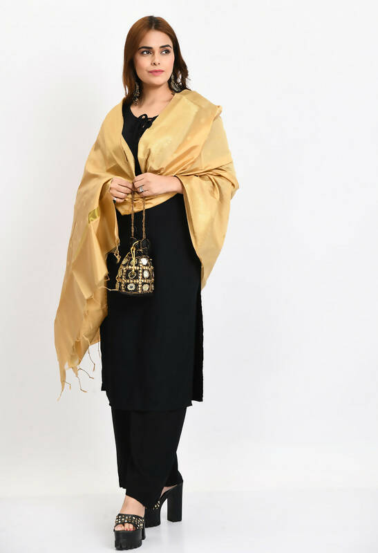 Golden Banarasi Silk Woven Dupatta for Ethnic Wedding Wear