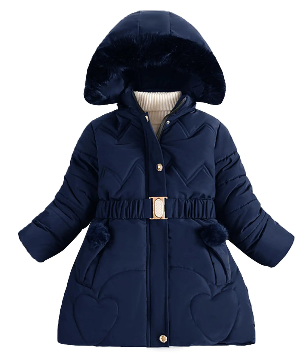 Happy Cherry Girls Winter Coat Parka Fleece Lined Kids Snow Hooded Puffer Jacket Warm With Waist Belt and Pockets