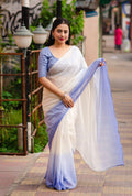Lavender Poly Chiffon striped saree with silver zari and unstitched patola blouse
