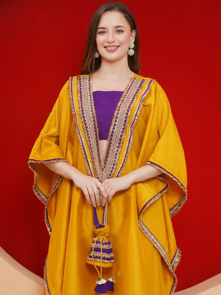 Yellow Kaftaan Set with Inner and Potli Bag - Bohemian Party Wear