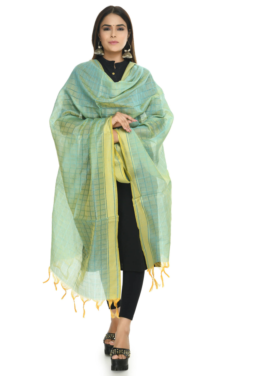Sky Blue Handloom Cotton Dupatta - Lightweight Ethnic Wrap