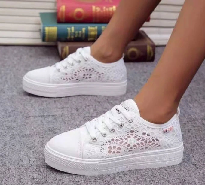 Women's White Lace Platform Sneakers Breathable Casual Shoes - Image 4