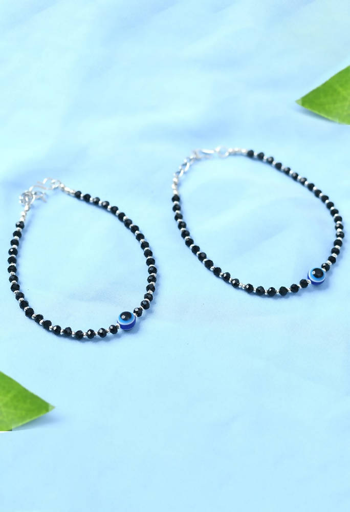 Silver Nazariya Anklets with Black Crystals