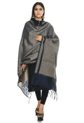 Navy blue handloom cotton dupatta draped elegantly